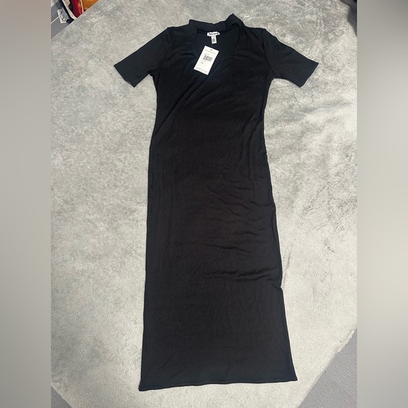 LOVE ADY‎ Ribbed Knit, Neck Cutout, Black Midi Dress Size Large NWT - Picture 2 of 9